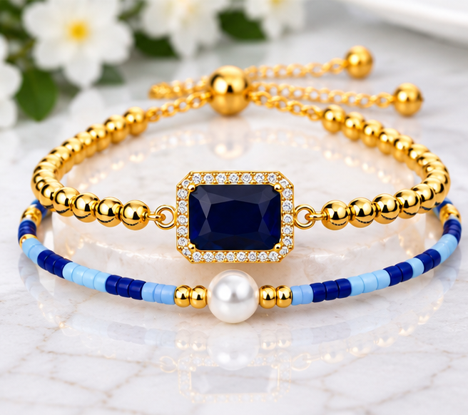 Blue Zircon Bracelet Set