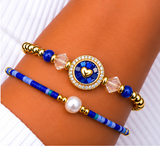 Circle, Shell and Heart Bracelet Set – 18K Gold Plated Blue