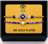 Circle, Shell and Heart Bracelet Set – 18K Gold Plated Blue