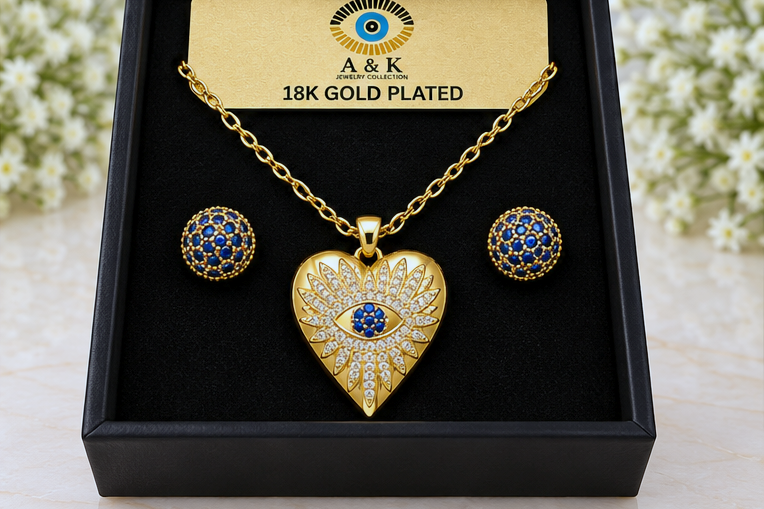 Heart and Eye Necklace & Earring Set
