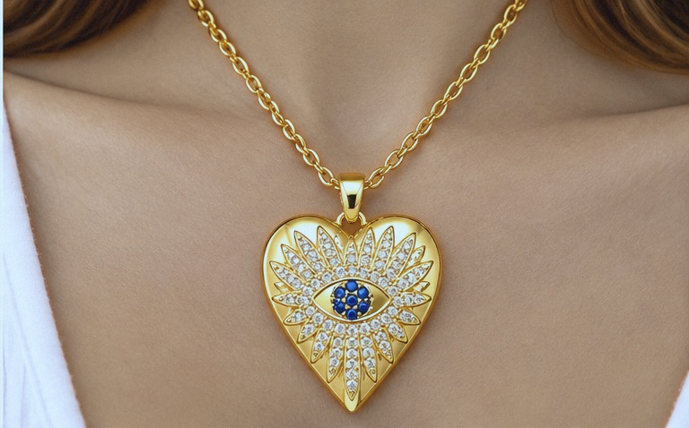Heart and Eye Necklace & Earring Set
