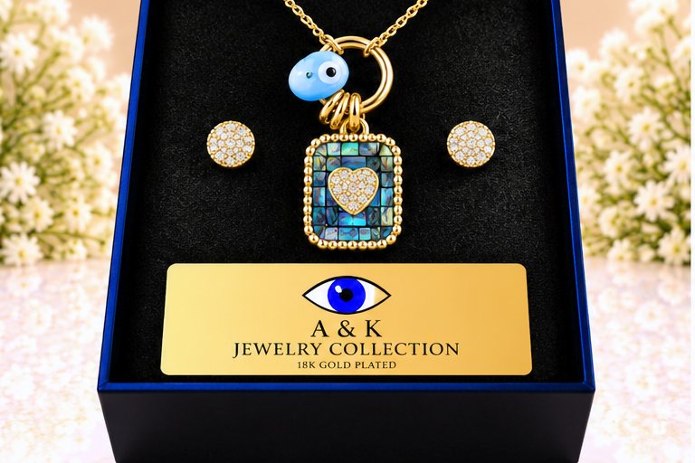 Blue Mosaic Necklace & Earring Set