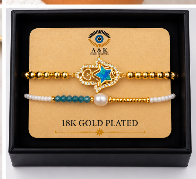 Hamsa and Star Bracelet Set