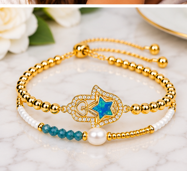 Hamsa and Star Bracelet Set