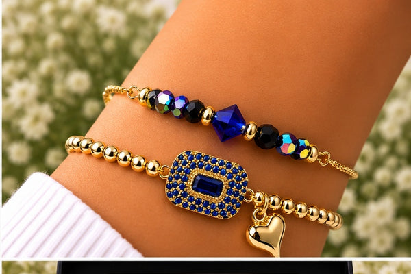 Blue Rectangular Cubic Zirconia Bracelet – 18K Gold Plated