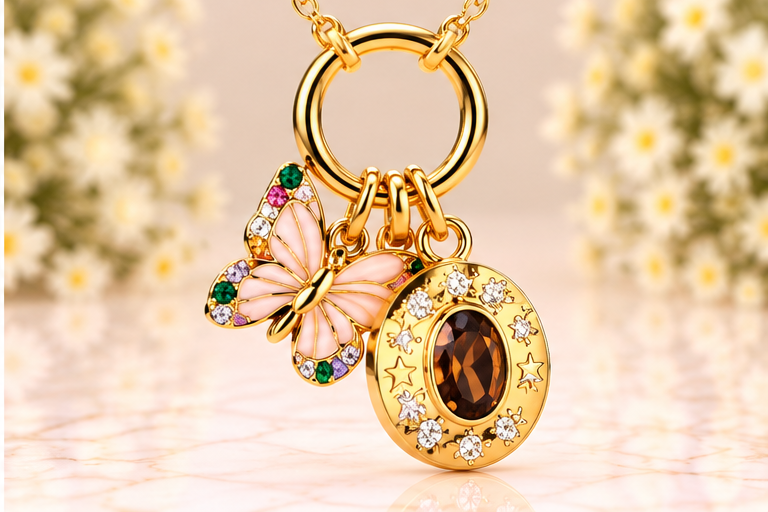 Butterfly Round Brown Necklace/Earring Set