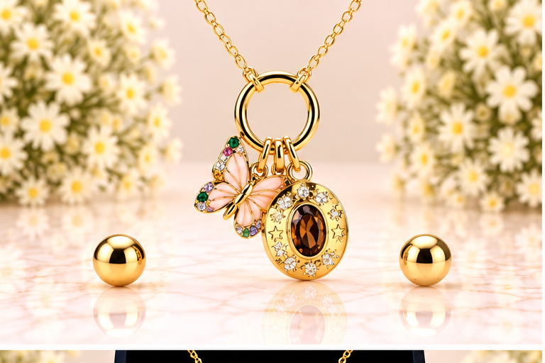 Butterfly Round Brown Necklace/Earring Set