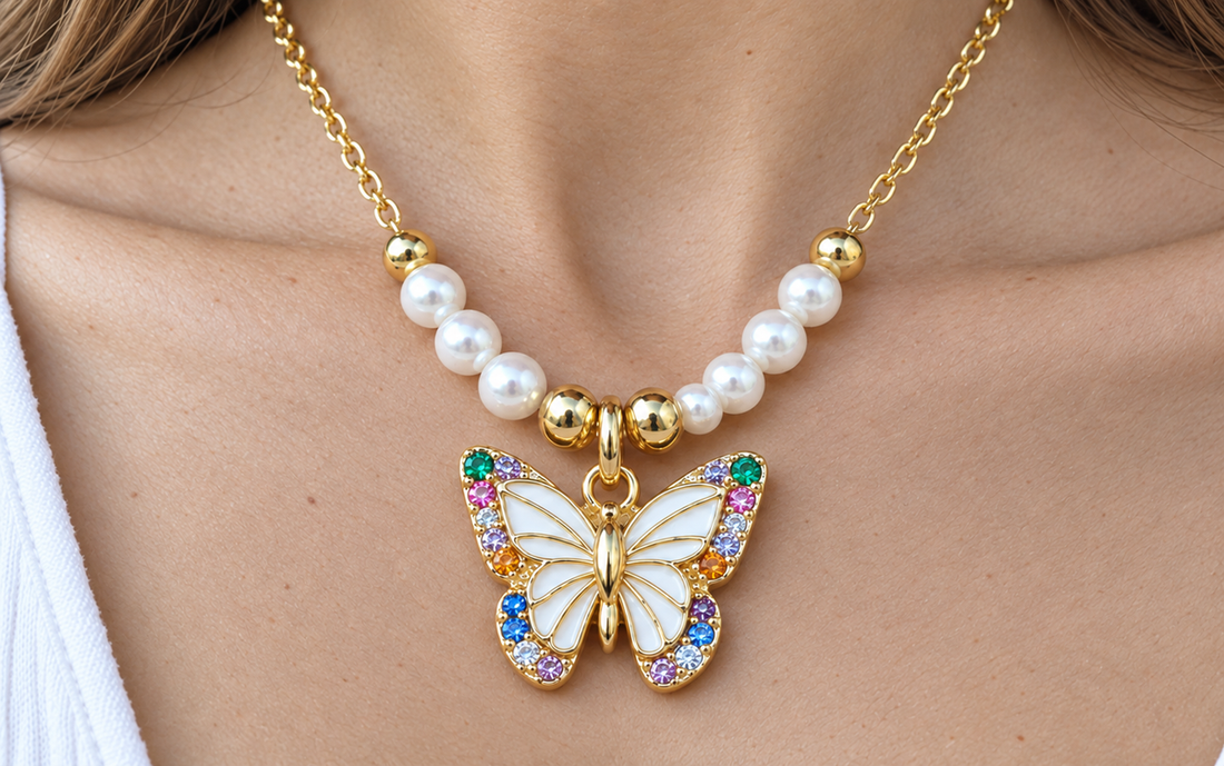 Multicolor Butterfly Necklace & Earring Set
