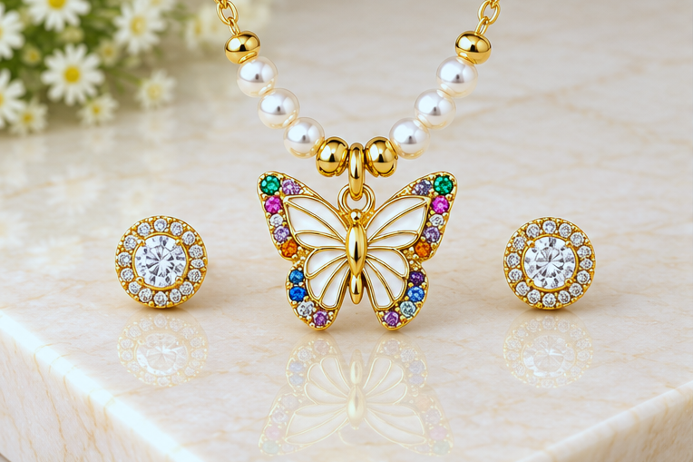 Multicolor Butterfly Necklace & Earring Set