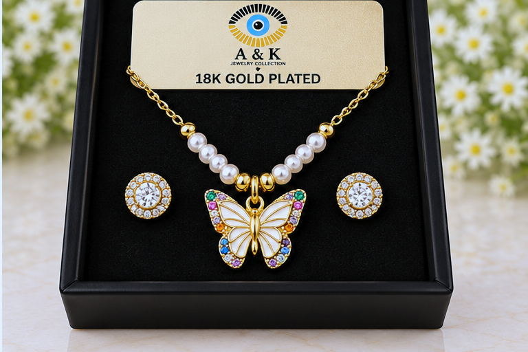 Multicolor Butterfly Necklace & Earring Set
