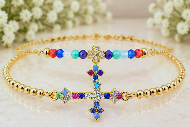 Multicolored Cross Cubic Zirconia Bracelet