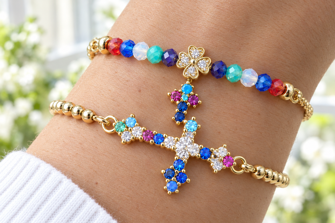 Multicolored Cross Cubic Zirconia Bracelet