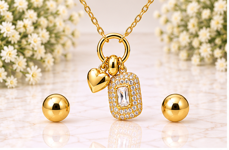 Rectangular Zircon Necklace Set