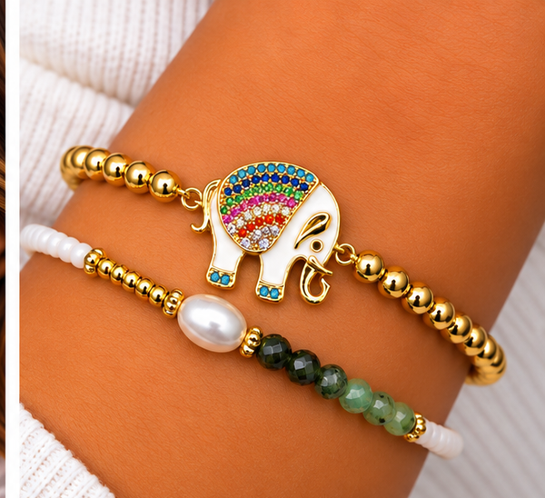 Multicolor Elephant Bracelet Set – 18K Gold Plated