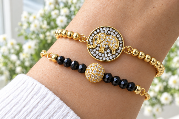 Elephant Circle Cubic Zirconia Bracelet – 18K Gold Plated
