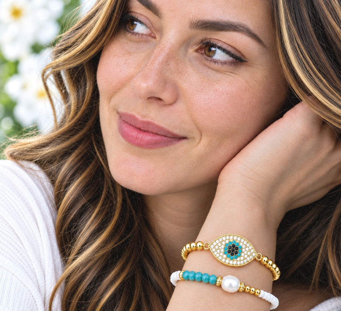 Black Flower Oval Eye Bracelet Set