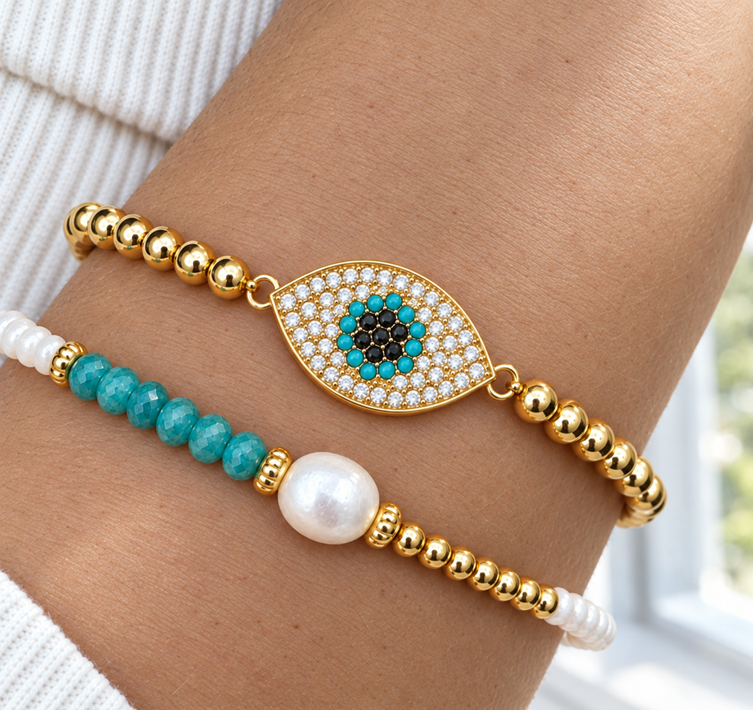 Black Flower Oval Eye Bracelet Set