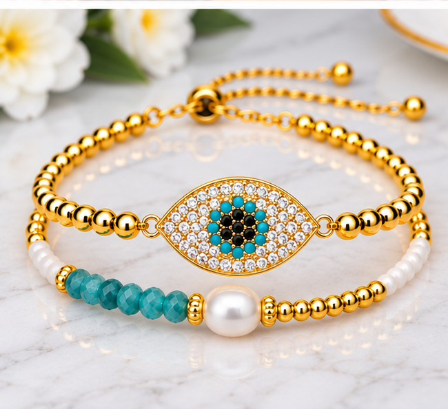Black Flower Oval Eye Bracelet Set