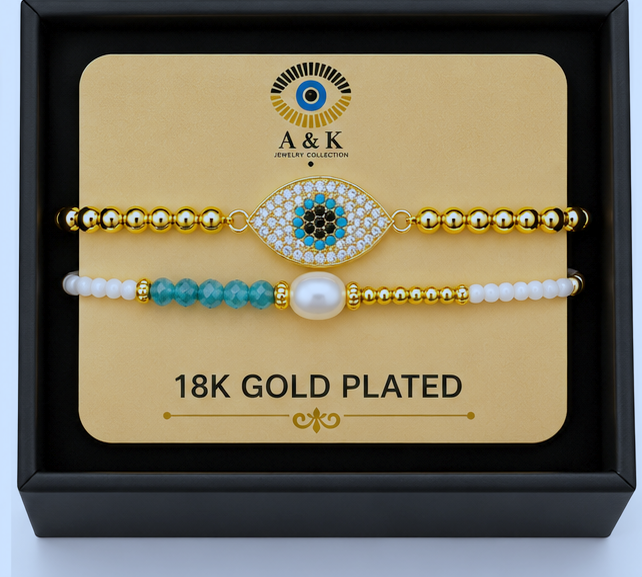 Black Flower Oval Eye Bracelet Set