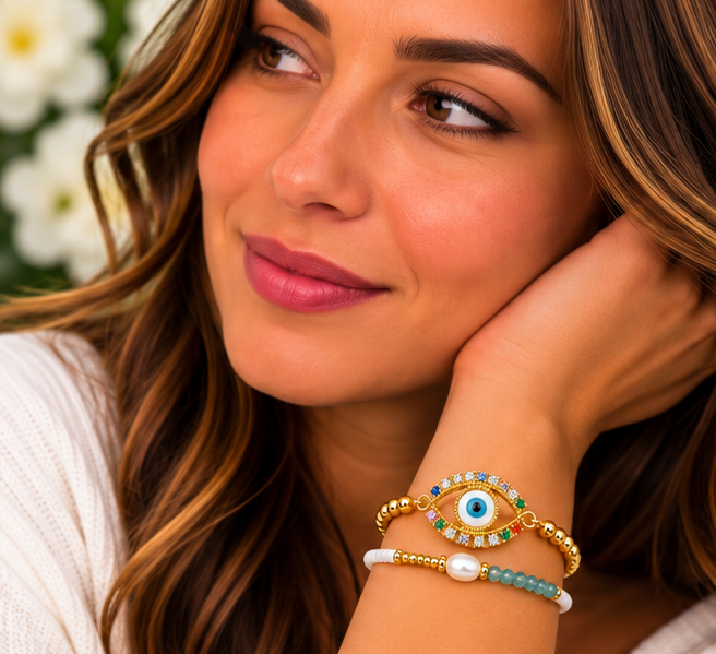 Multicolor Oval Eye Bracelet Set