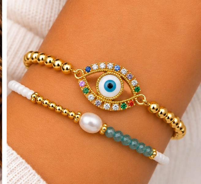 Multicolor Oval Eye Bracelet Set