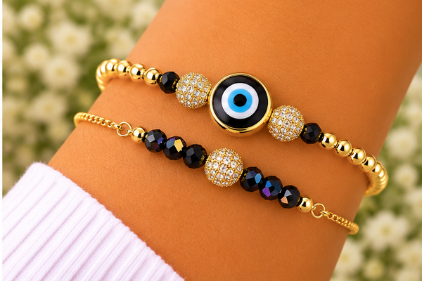 Black Evil Eye Cubic Zirconia Bracelet – 18K Gold Plated