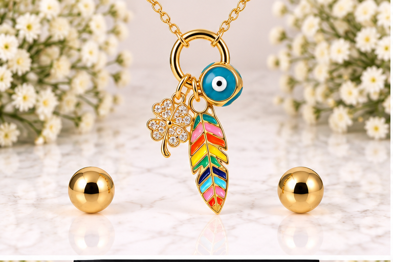 Leaf and Clover Necklace Set