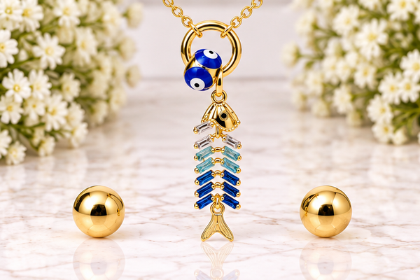 Fish Necklace & Earring Set – 18K Gold Plated