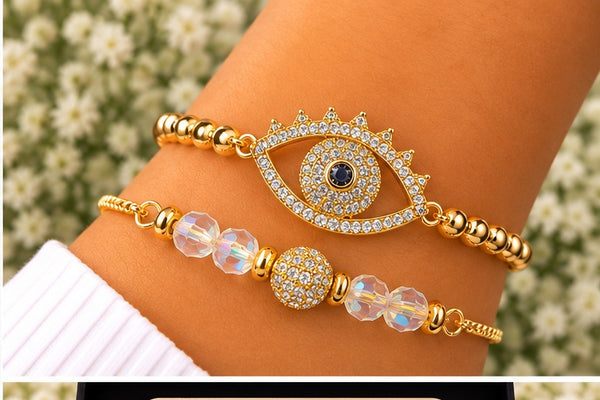 White Evil Eye Cubic Zirconia Bracelet – 18K Gold Plated