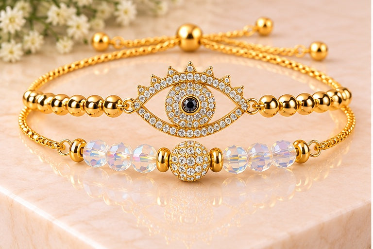 White Evil Eye Cubic- 18K Gold Plated