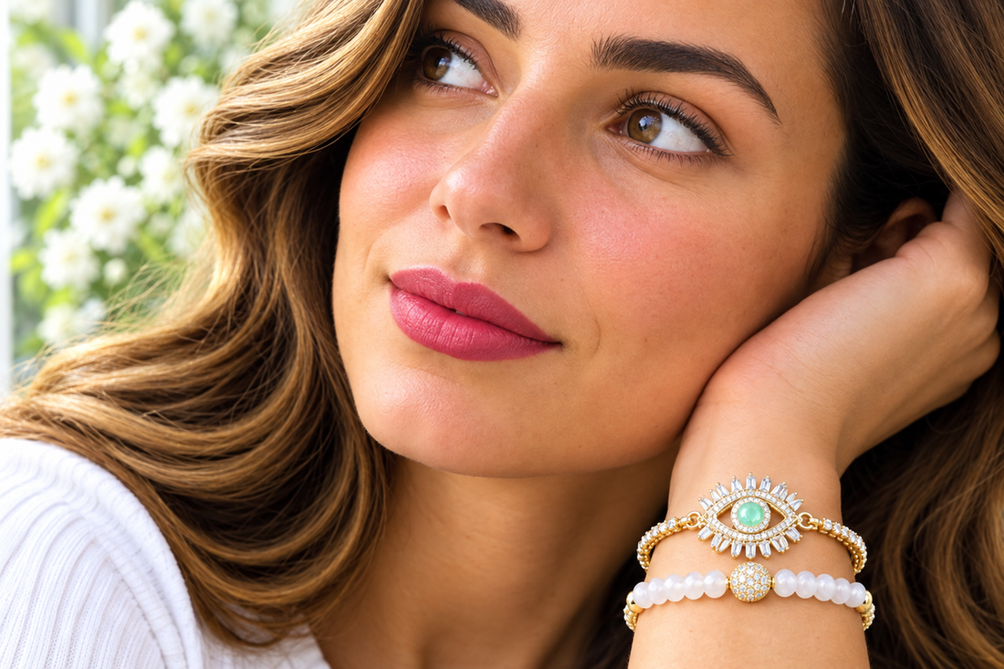 Hamsa Green Eye Cubic Zirconia Bracelet