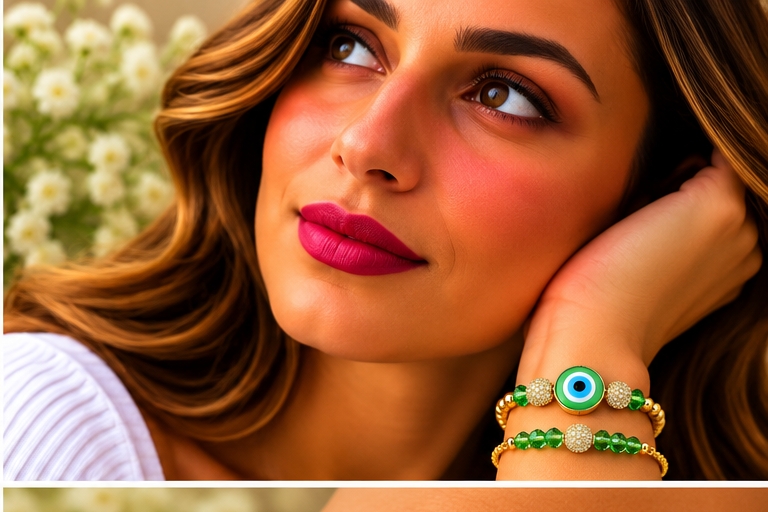 Green Lampwork Evil Eye Cubic Zirconia Bracelet