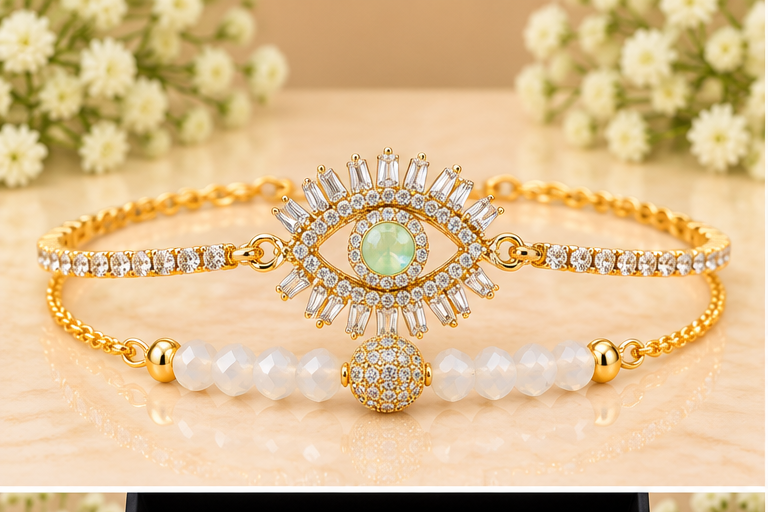 Hamsa Green Eye Cubic Zirconia Bracelet