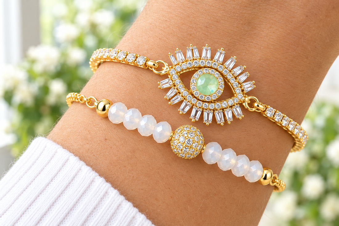 Hamsa Green Eye Cubic Zirconia Bracelet