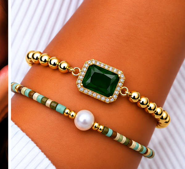 Green Zircon Bracelet Set – 18K Gold Plated