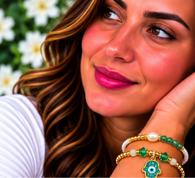 Resin Hamsa Bracelet Set