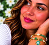 Resin Hamsa Bracelet Set – 18K Gold Plated Light Green