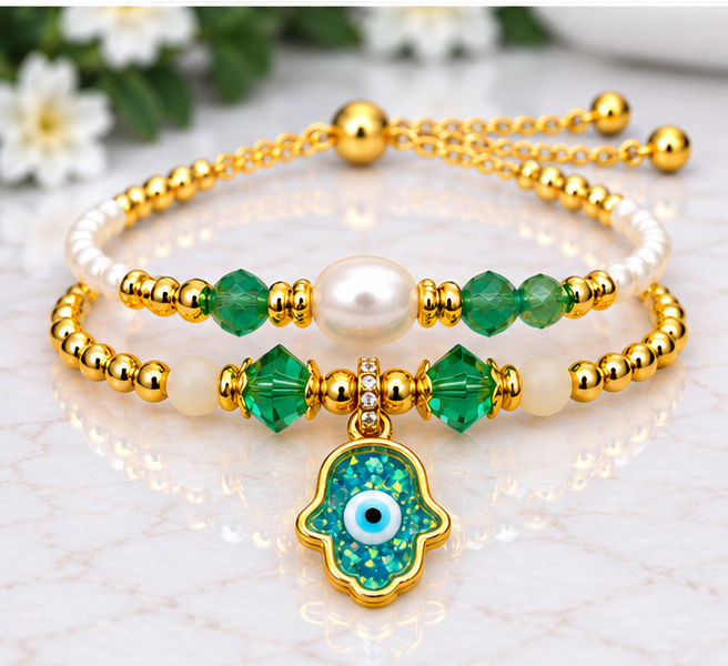 Resin Hamsa Bracelet Set