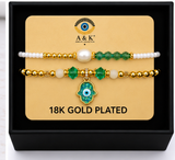 Resin Hamsa Bracelet Set – 18K Gold Plated Light Green