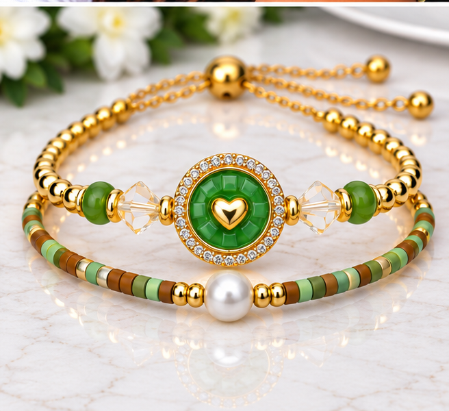 Circle, Shell and Heart Bracelet Set