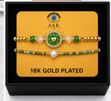 Circle, Shell and Heart Bracelet Set – 18K Gold Plated Green