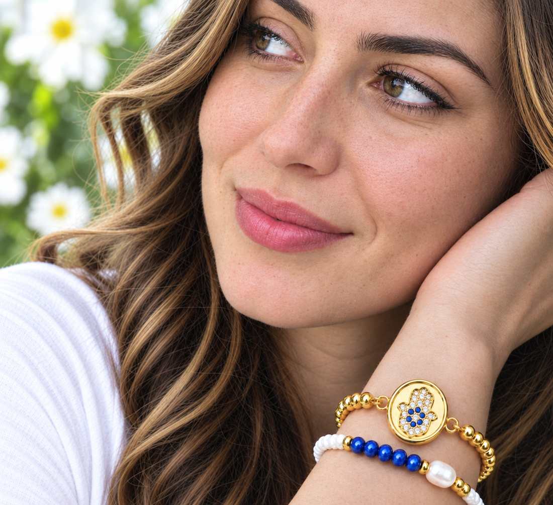 Blue Stone Mini Hamsa Bracelet Set
