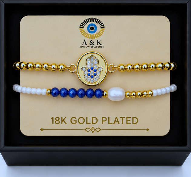 Blue Stone Mini Hamsa Bracelet Set