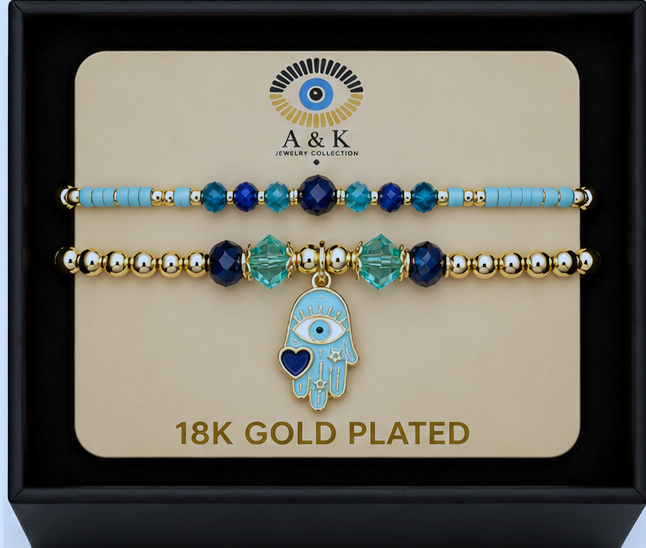 Hamsa Pendant and Heart Bracelet Set
