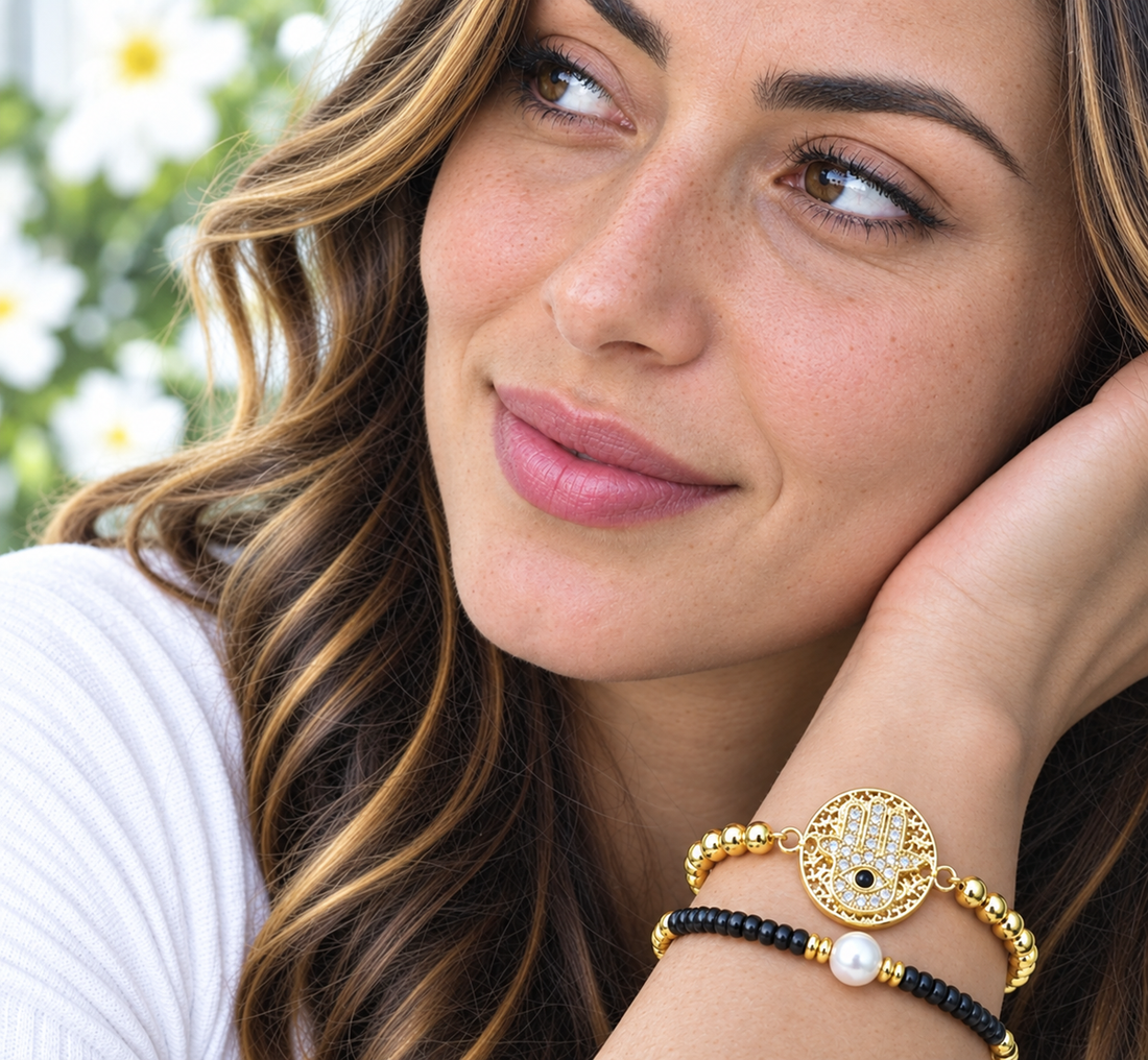 Circle Charm and Hamsa Bracelet Set