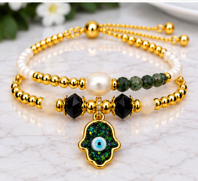 Resin Hamsa Bracelet Set