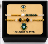Resin Hamsa Bracelet Set – 18K Gold Plated Green