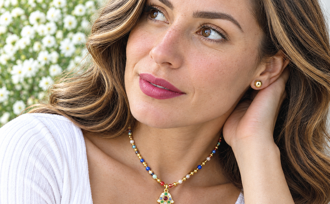 Multicolor Hamsa Necklace & Earring Set