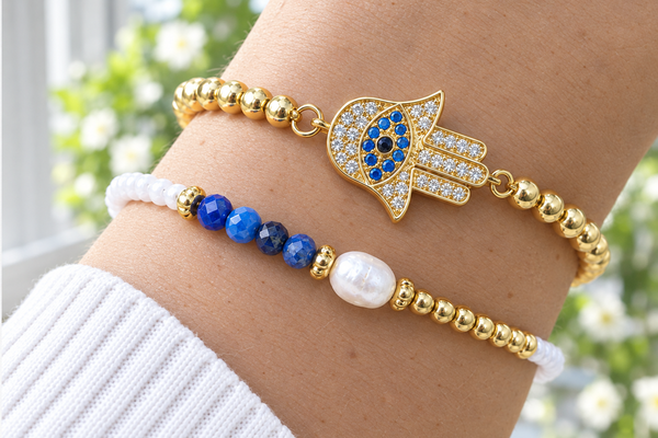 Hamsa with Eye Cubic Zirconia Bracelet – 18K Gold Plated