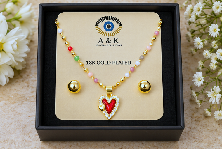 Red Heart Necklace & Earring Set